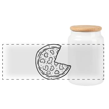 Dessin de pizza - Boîte à biscuits avec couvercle en bois - blanc - Devant