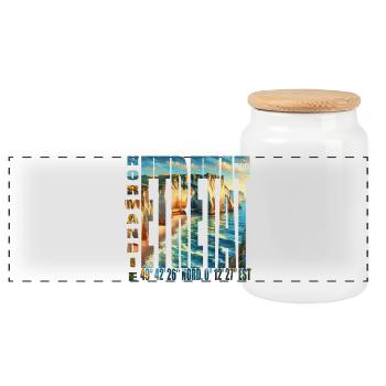 ETRETAT NORMANDY FRANCE - Panoramic Cookie Jar with Wooden Lid - white - Front