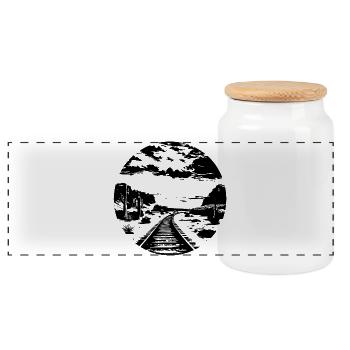 Railway Graphic - Panoramic Cookie Jar with Wooden Lid - white - Front