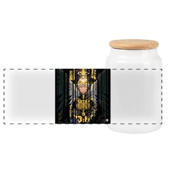 Ver.2 - Cyborg angel or kanji - Panoramic Cookie Jar with Wooden Lid - white - Front