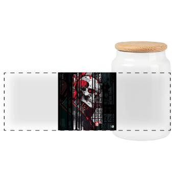 Ver.2 - Cyborg-Schädel-Kanji - Panorama Keksdose mit Holzdeckel - Weiß - Vorne
