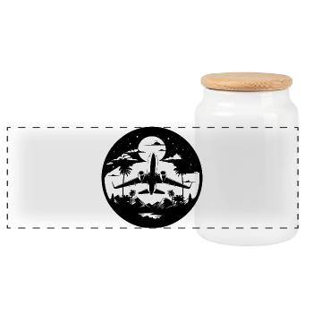 Airplane Graphics - Panoramic Cookie Jar with Wooden Lid - white - Front