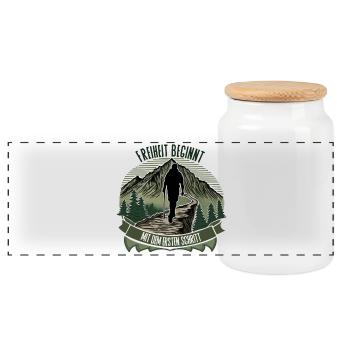 Freedom begins with the first step – hiking - Panoramic Cookie Jar with Wooden Lid - white - Front