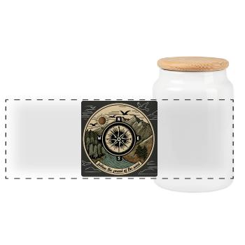 Suivez le son du vent – Conception de la boussole Nature - Boîte à biscuits avec couvercle en bois - blanc - Devant