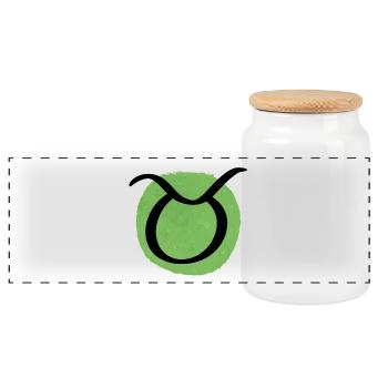 Zodiac sign Taurus - Panoramic Cookie Jar with Wooden Lid - white - Front