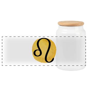 Zodiac sign Leo - Panoramic Cookie Jar with Wooden Lid - white - Front
