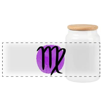 Zodiac sign Virgo - Panoramic Cookie Jar with Wooden Lid - white - Front