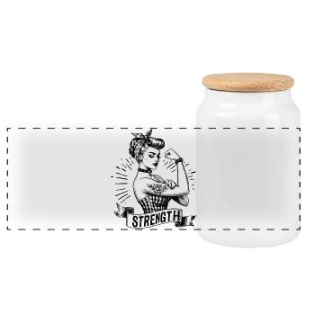 Stärke starke Power Frau Rockabilly Geschenk - Panorama Keksdose mit Holzdeckel - Weiß - Vorne