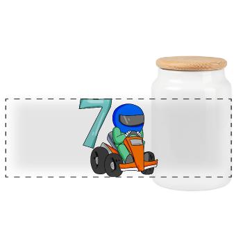 7. Geburtstag Motiv Rennfahrer - sieben Jahre alt - Panorama Keksdose mit Holzdeckel - Weiß - Vorne