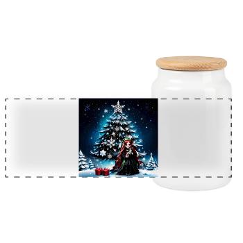 Christmas elf with kitten. - Panoramic Cookie Jar with Wooden Lid - white - Front