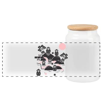 Chilling monkeys in a hot spring l black pink - Panoramic Cookie Jar with Wooden Lid - white - Front