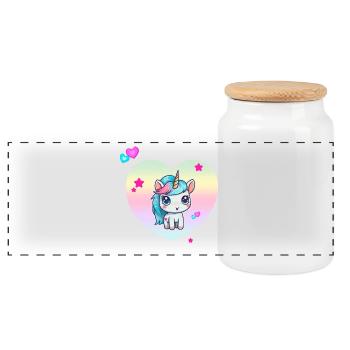 Cute unicorn with pastel heart - Panoramic Cookie Jar with Wooden Lid - white - Front