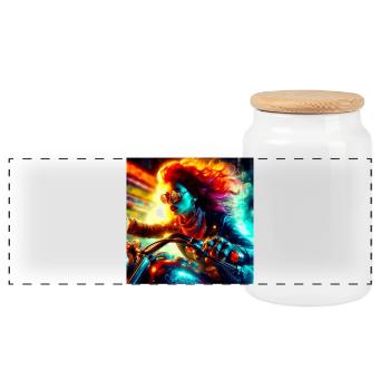 Cyberpunk Moto - Panoramic Cookie Jar with Wooden Lid - white - Front