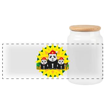 Liebe Panda Familie mit Weihnachtsmützen. - Panorama Keksdose mit Holzdeckel - Weiß - Vorne