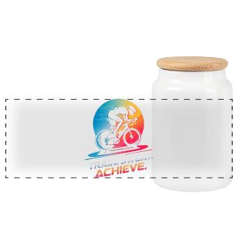 Train. Sweat. Achieve. Indoor cycling trainer - Panoramic Cookie Jar with Wooden Lid - white - Front