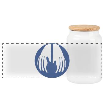 Guitar being held by two hands in this fun optical - Panoramic Cookie Jar with Wooden Lid - white - Front