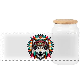 Amerikanischer Indianerwolf Amerikanische Rothaut - Panorama Keksdose mit Holzdeckel - Weiß - Vorne