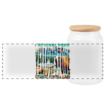 YELLOWSTONE - Panoramic Cookie Jar with Wooden Lid - white - Front