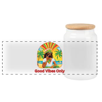 – Rasta-Man Jamaica Summer Sun - Panoramic Cookie Jar with Wooden Lid - white - Front