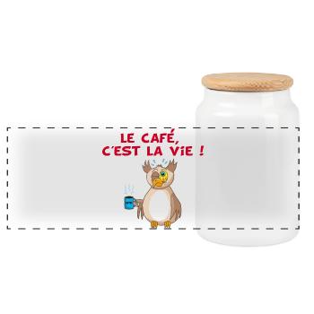 Hibou et café - Boîte à biscuits avec couvercle en bois - blanc - Devant