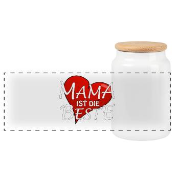 MAMA IST DIE BESTE - Panorama Keksdose mit Holzdeckel - Weiß - Vorne