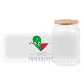 Brazil and Poland 100% friendship - Panoramic Cookie Jar with Wooden Lid - white - Front