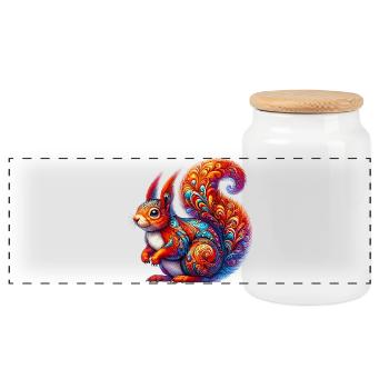 Squirrel - Panoramic Cookie Jar with Wooden Lid - white - Front