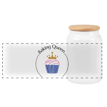 Baking Queen customizable - Panoramic Cookie Jar with Wooden Lid - white - Front