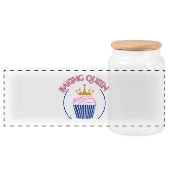 Baking Queen customizable - Panoramic Cookie Jar with Wooden Lid - white - Front