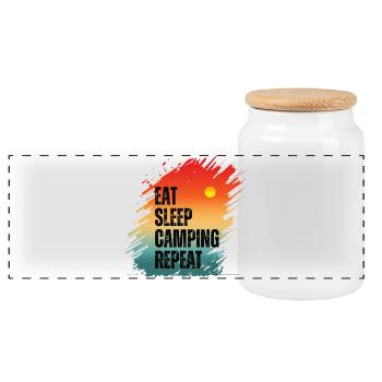 EAT SLEEP CAMPING REPEAT - Panoramic Cookie Jar with Wooden Lid - white - Front