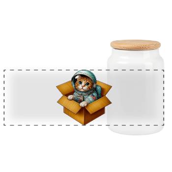 Astronaut Katze - Panorama Keksdose mit Holzdeckel - Weiß - Vorne
