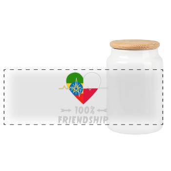 Ethiopia and Poland 100% friendship - Panoramic Cookie Jar with Wooden Lid - white - Front
