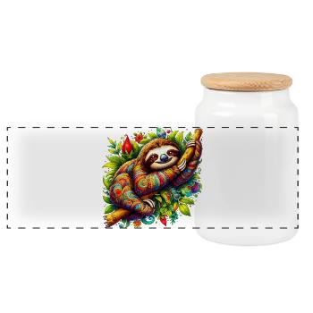 Sloth - Panoramic Cookie Jar with Wooden Lid - white - Front