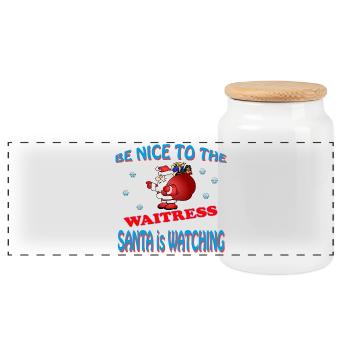 SANTA WAITRESS - Panoramic Cookie Jar with Wooden Lid - white - Front