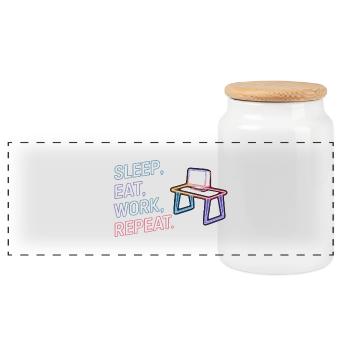 Sleep Eat Work Repeat Neon Design - Panoramic Cookie Jar with Wooden Lid - white - Front