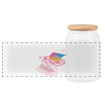 Imagine, Write, Repeat - Panoramic Cookie Jar with Wooden Lid - white - Front