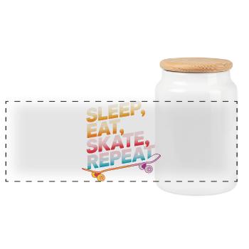 Sleep Eat Skate Repeat - Panoramic Cookie Jar with Wooden Lid - white - Front