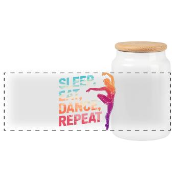 Sleep Eat Dance Repeat - Panoramic Cookie Jar with Wooden Lid - white - Front