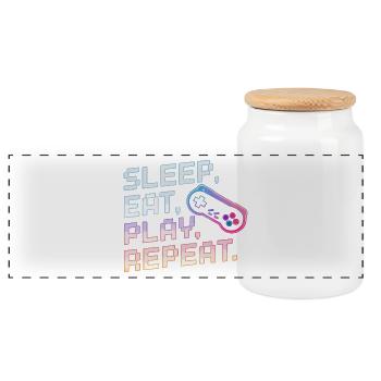 Schlaf Essen Spielen Wiederholen Gaming Design - Panorama Keksdose mit Holzdeckel - Weiß - Vorne