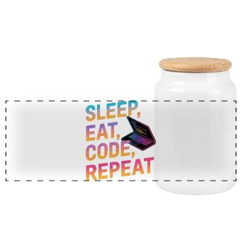 Sleep, Eat, Code, Repeat - Panoramic Cookie Jar with Wooden Lid - white - Front