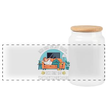Energiesparmodus Humor Design - Panorama Keksdose mit Holzdeckel - Weiß - Vorne