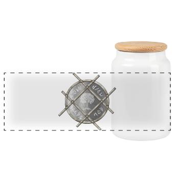 Symbolisches Silbermedaillon - Panorama Keksdose mit Holzdeckel - Weiß - Vorne