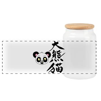 Panda manga kawaii - Boîte à biscuits avec couvercle en bois - blanc - Devant