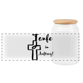 Baptism on behalf of the fish dips into the cross Baptismal feast - Panoramic Cookie Jar with Wooden Lid - white - Front