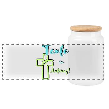 Baptism on behalf of the fish dips into the cross Baptismal feast - Panoramic Cookie Jar with Wooden Lid - white - Front