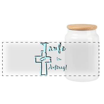 Baptism on behalf of Kontrast Fish dips into the cross - Panoramic Cookie Jar with Wooden Lid - white - Front