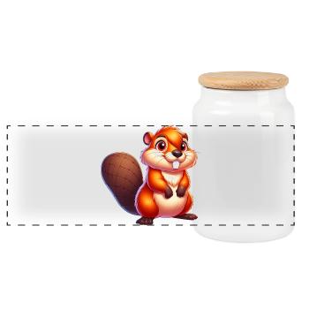 Beaver - Panoramic Cookie Jar with Wooden Lid - white - Front