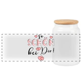 SO SCHÖN BEI DIR BESUCH - GASTGESCHENKE - Panorama Keksdose mit Holzdeckel - Weiß - Vorne