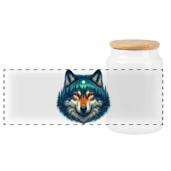 Loup - Boîte à biscuits avec couvercle en bois - blanc - Devant
