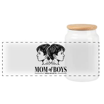 Mom of Boys - Through Chaos and Love | Mom Boys - Panoramic Cookie Jar with Wooden Lid - white - Front